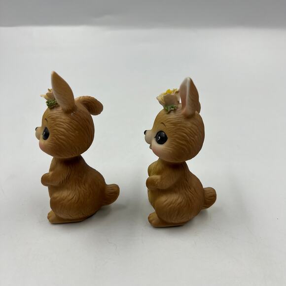 Vintage Josef Originals 2 Ceramic Bunny Rabbits Yellow Rose Bent Ears Figurines - Picture 4 of 8